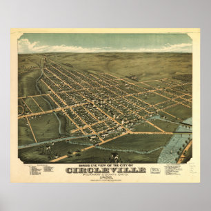 Poster Mapa panorâmico antigo de Circleville Ohio 1876