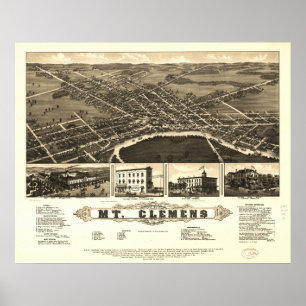Pôster Mapa panorâmico antigo de Clemens Michigan 1881 d