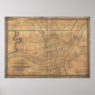 Pôster Mapa panorâmico antigo de Covington Kentucky 1838