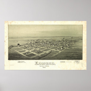 Pôster Mapa panorâmico antigo de Edmond Oklahoma 1891