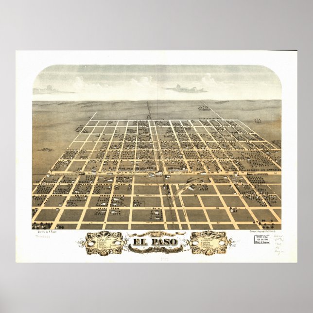 Pôster Mapa Panorâmico Antigo de El Paso Illinois 1869 (Frente)