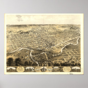 Pôster Mapa panorâmico antigo de Fort Wayne Indiana 1868