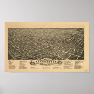Pôster Mapa panorâmico antigo de Greensboro N. Carolina