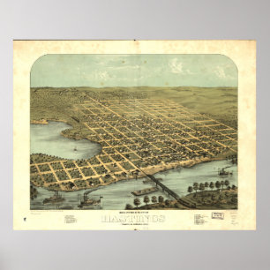 Pôster Mapa panorâmico antigo de Hastings Minnesota 1867