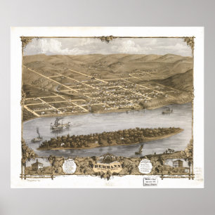 Pôster Mapa panorâmico antigo de Hermann Missouri 1869