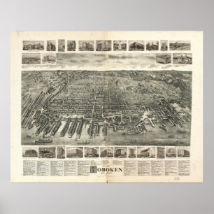 Pôster Mapa panorâmico antigo de Hoboken New-jersey 1903