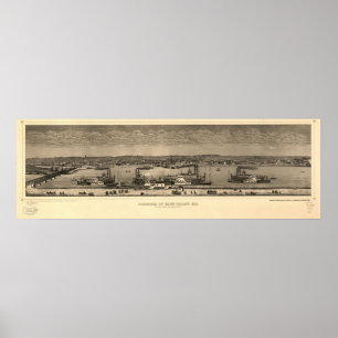 Poster Mapa panorâmico antigo de Illinois 1874 da ilha d