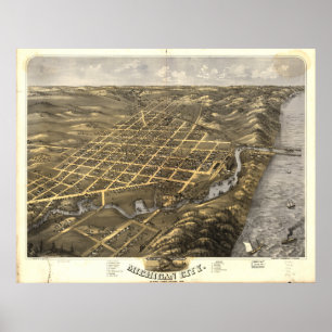 Pôster Mapa panorâmico antigo de Indiana 1869 da cidade