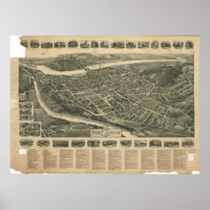 Poster Mapa panorâmico antigo de Jervis New York 1920 do