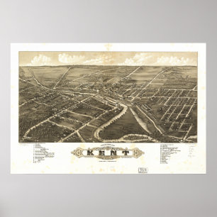 Pôster Mapa panorâmico antigo de Kent Ohio 1882