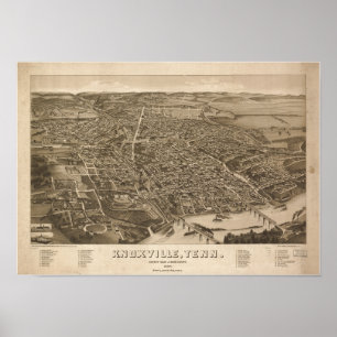 Pôster Mapa panorâmico antigo de Knoxville Tennessee 188