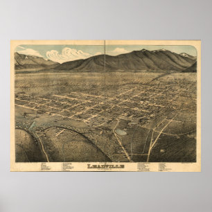 Pôster Mapa panorâmico antigo de Leadville Colorado 1879