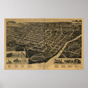 Pôster Mapa panorâmico antigo de Macon Geórgia 1887