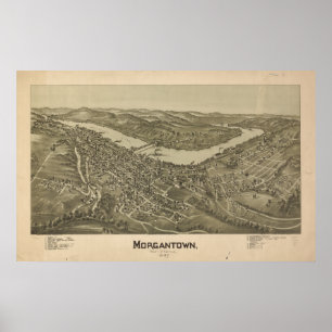 Poster Mapa panorâmico antigo de Morgantown W. Virgínia