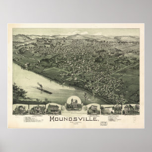 Poster Mapa panorâmico antigo de Moundsville W. Virgíni
