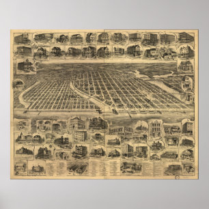 Poster Mapa panorâmico antigo de New-jersey 1897 do