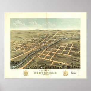 Pôster Mapa panorâmico antigo de Northfield Minnesota