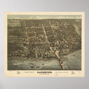 Pôster Mapa panorâmico antigo de Ohio 1884 da beira do