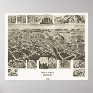 Poster Mapa panorâmico antigo de Oxford Pensilvânia 190