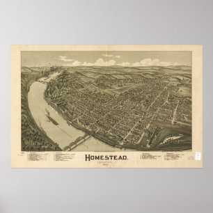 Poster Mapa panorâmico antigo de Pensilvânia 1902 da