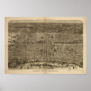 Pôster Mapa panorâmico antigo de Philadelphfia Penn 1872