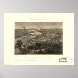 Pôster Mapa panorâmico antigo de Richmond Virgínia 1863