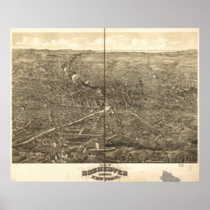 Poster Mapa panorâmico antigo de Rochester New York 1879