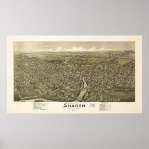 Pôster Mapa panorâmico antigo de Sharon Pensilvânia 190