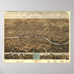 Poster Mapa panorâmico antigo de South Bend Indiana 1866