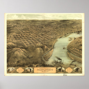 Pôster Mapa panorâmico antigo de St Joseph Missouri 1868