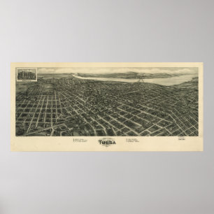 Poster Mapa panorâmico antigo de Tulsa Oklahoma 1918