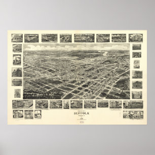 Poster Mapa panorâmico antigo de Virgínia 1907 do Suffo
