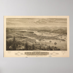 Poster Mapa panorâmico antigo de Washington 1870 da