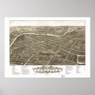 Pôster Mapa panorâmico antigo de Youngstown Ohio 1882