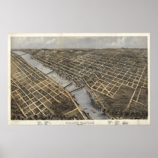 Pôster Mapa Panorâmico Antigo do Grand Rapids Michigan 18 (Frente)