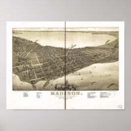 Poster Mapa Panorâmico Antigo do Madison WI 1885