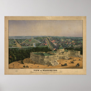Pôster Mapa panorâmico antigo do Washington DC 1852