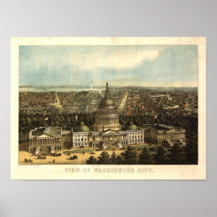 Pôster Mapa panorâmico antigo do Washington DC 1871