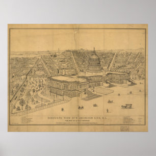 Poster Mapa panorâmico antigo do Washington DC 1872
