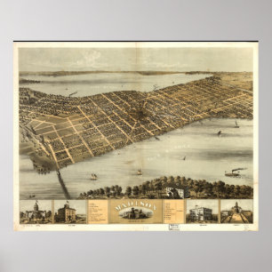 Pôster Mapa panorâmico antigo dos WI 1867 de Madison