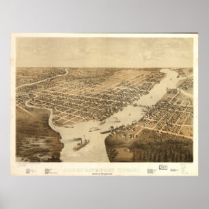 Poster Mapa panorâmico antigo dos WI 1867 do Green Bay