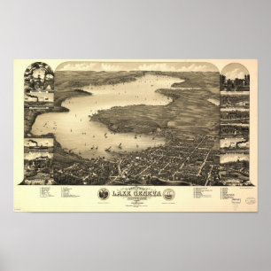 Pôster Mapa panorâmico antigo dos WI 1882 de Genebra do