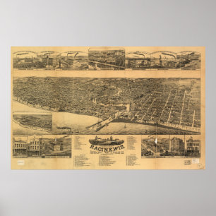 Poster Mapa panorâmico antigo dos WI 1883 de Racine