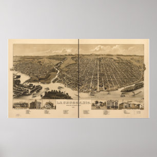 Poster Mapa panorâmico antigo dos WI 1887 de Crosse do L