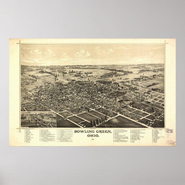 Pôster Mapa Panorâmico Antiquado da boliche Green Ohio 18 (Frente)