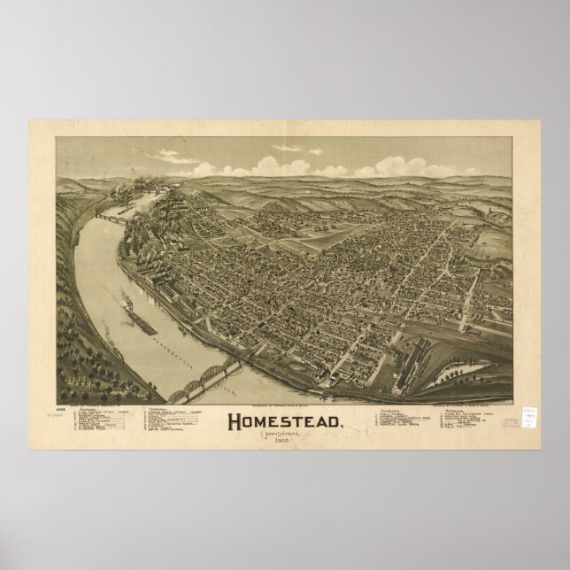 Poster Mapa Panorâmico Antiquado da Pensilvânia de 1902 (Frente)