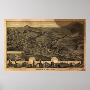 Pôster Mapa Panorâmico Antiquado de Adams Massachusetts 1