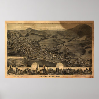 Pôster Mapa Panorâmico Antiquado de Adams Massachusetts 1