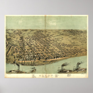 Pôster Mapa Panorâmico Antiquado de Alton Illinois 1867