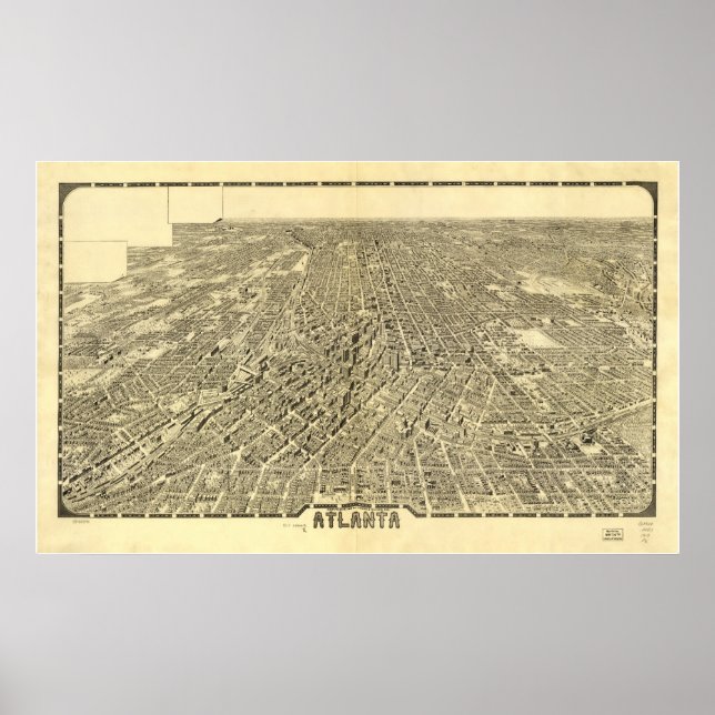 Poster Mapa Panorâmico Antiquado de Atlanta Georgia 1919 (Frente)